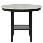 1Pc Transitional Round Counter Height Table White Faux Marble Top Black Finish Base Wooden Furniture