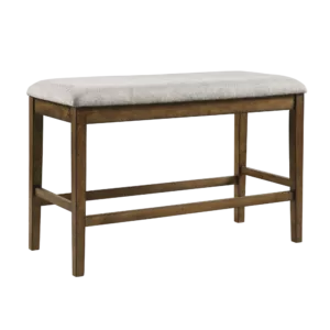 Light Oak Finish Gray Fabric Bench Wooden Frame And Legs Ideal For Dining Room Furniture