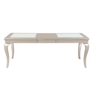 Modern Glamourous 1pc Dining Table with Separate Extension Leaf Cabriole Legs Insert Glass Panels Traditional Furniture