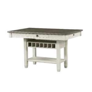 Antique White and Rosy Brown 1pc Counter Height Table with Storage Drawers Display Shelf Wine Rack Casual Dining Furniture