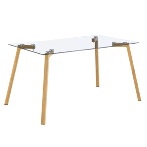 Glass dining table modern minimalist rectangle, 4-6, 0.31 "tempered glass tabletop with wooden coated metal legs, writing desk, suitable for kitchens, restaurants, and living rooms, 47" W x 31"D x 30"