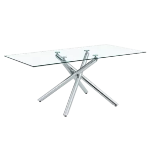 Large Modern Minimalist Rectangular Glass Dining Table for 6-8 with 0.39" Tempered Glass Tabletop and Silver Chrome Metal Legs, for Kitchen Dining Living Meeting Room Banquet hall, 71''x39''x29''1537