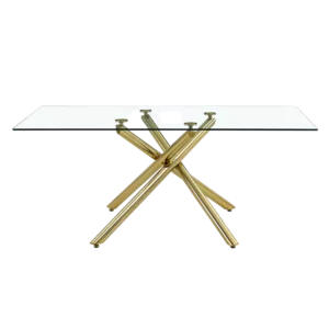 Large Modern Minimalist Rectangular Glass Dining Table for 6-8 with 0.39" Tempered Glass Tabletop and Silver Chrome Metal Legs,for Kitchen Dining Living Meeting Room Banquet hall,71'' x 39''x 29''1537