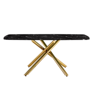 Large modern minimalist rectangular dining table with 0.39 "imitation marble black tabletop and golden metal legs, for Kitchen Dining Living Meeting Room Banquet hall 1537