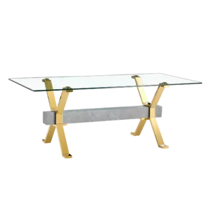 Dining table. Modern tempered glass dining table. Large modern office desk with gold plated metal legs and MDF crossbars, suitable for both home and office use. Kitchen. 79 ''x39''x30 '' 1105