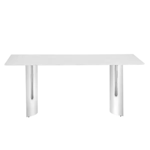 Modern minimalist dining table. The white imitation marble glass desktop is equipped with silver metal legs. Suitable for restaurants and living rooms 71" *39.3" *29.5" DT-69