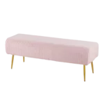 Modern Pink Velvet Pleated Bench in Gold Steel Frame Ideal From Living Room Bedroom.
