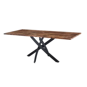 Rectangle MDF Dining Table with Printed Walnut Table Top and Black Metal Base