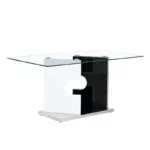 Large Modern Minimalist Rectangular Glass Dining Table Tempered Glass Tabletop and MDF slab Special-Shaped Bracket