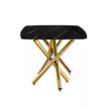 Large Modern Minimalist Rectangular Glass Dining Table with marble black desktop and Golden Metal Legs