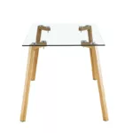 Glass Dining Table Modern Minimalist Rectangular with Tempered Glass Tabletop and Black Coating Metal Legs