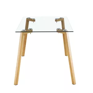 Glass Dining Table Modern Minimalist Rectangular with Tempered Glass Tabletop and Black Coating Metal Legs