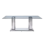 ACME Cyrene Dining Table in Stainless Steel & Clear Glass