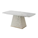 71-Inch Stone DiningTable with Carrara White color and Striped Pedestal Base
