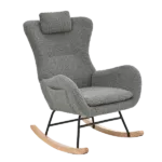 Metal Frame Teddy Fabric Gray Rocking Chair of Wooden Legs Ideal for Living Room & Bedroom