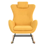Metal Frame Teddy Fabric Yellow Rocking Chair of Wooden Legs Ideal for Living Room & Bedroom