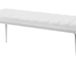 White PU & Chrome Solid Wood Bench Ideal For Living Room Bedroom