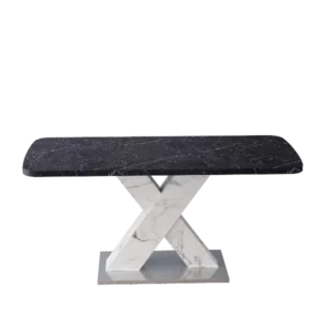 Modern White Rectangular Dining Table With Black Marble Top+MDF X-Shape Table Leg with Metal Base For Dining Room