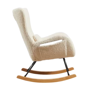 Metal Frame Teddy Fabric Beige Rocking Chair of Wooden Legs Ideal for Living Room & Bedroom