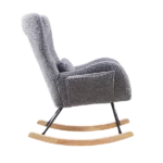 Modern Nursery Rocking Chair with High Backrest - Fabric/Metal Frame - Gray Finish
