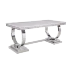 ACME Zander Dining Table, White Printed Faux Marble & Mirrored Silver Finish