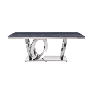 ACME Nasir Dining Table, Gray Printed Faux Marble & Mirrored Silver Finish