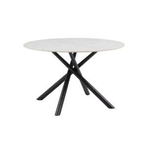 Modern White Round Dining Table With Sintered Stone Tabletop And 4pcs Metal Cross Legs For Dining Room