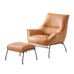 Modern Brown Leather Accent Chair & Ottoman of metal Frame & Legs Ideal For Living Room Bedroom.