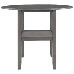Modern Gray Solid Wood Round Dining Table with Drop Leaf and One Shelf for Small Places
