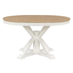 Modern Oak Natural Wood And Off White Solid Wood Round Dining Table With  12" Leaf For Dining Room