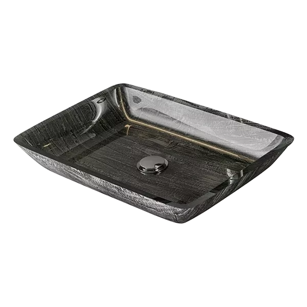 Modern Tempered Glass Rectangular Vessel Bathroom Sink in Black