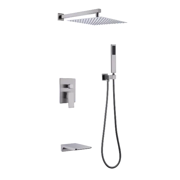 Wall Mounted Square Rainfall Shower System in Cement Gray With Hand Shower
