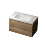 Wall Mounted 35''W Bathroom Vanity in Natural Wood C With White Solid Surface Vanity Top