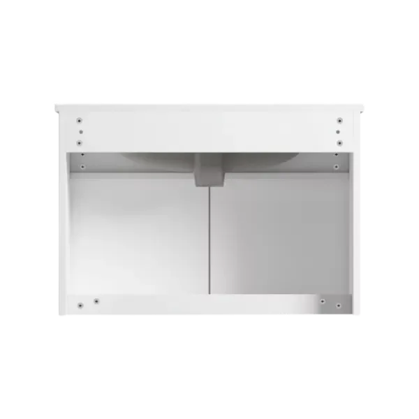 Solid Wood 24”W Wall Mount White Bathroom Vanity with White Ceramic Basin with Two Soft Close Cabinet Doors