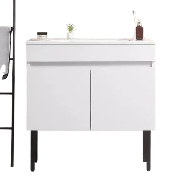Wall Mounted 24"W Solid Wood Bathroom Vanity with Two Soft Close Cabinet Doors, Metal Leg and White Ceramic Sink