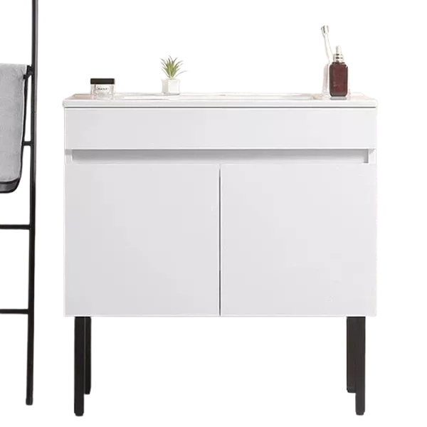 Solid Wood Wall Mounted 30"W Bathroom Vanity with White Ceramic Sink and Two Soft Close Cabinet Doors