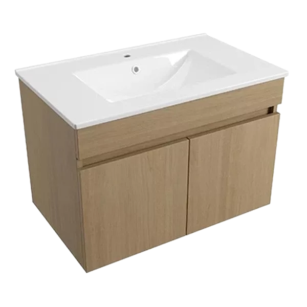 Solid Wood Wall Mounted 30”W Bathroom Vanity with White Ceramic Sink and Two Soft  Close Cabinet Doors