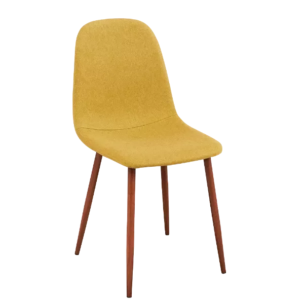 Modern Yellow Leather Upholstered Dining Chair with Walnut Leg For Dining Room