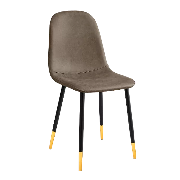 Modern Brown Leather Upholstered Dining Chair with Black Gold Leg For Dining Room