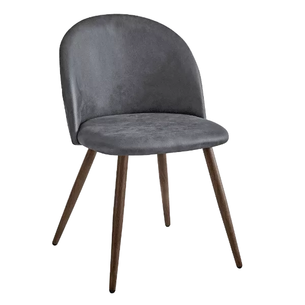 Modern Nut Brown Leather Velvet Upholstered Dining Chair with Walnut Legs For Dining Room