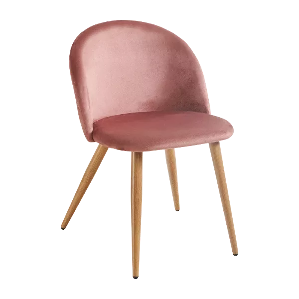 Modern Pink Velvet Upholstered Dining Chair with Oak Legs For Dining Room