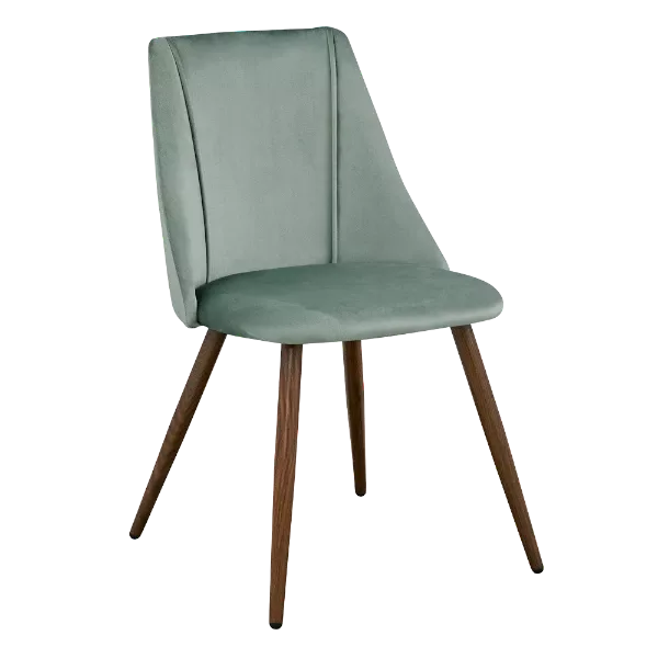 Modern Green Velvet Upholstered Dining Chair with Walnut Leg For Dining Room
