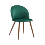 Modern Deep Green Velvet Upholstered Dining Chair with Oak Legs For Dining Room