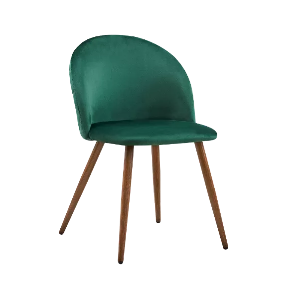 Modern Deep Green Velvet Upholstered Dining Chair with Oak Legs For Dining Room