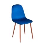 Modern Deep Blue Velvet Upholstered Dining Chair with Walnut Leg For Dining Room