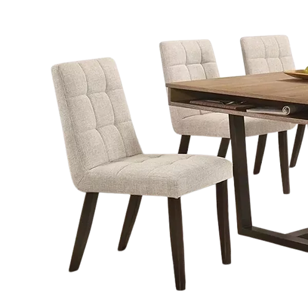 Modern Dark Walnut Set of 2 Solid Wood Chairs With Beige Fabric Biscuit Style Tufted Seats For Dining Room