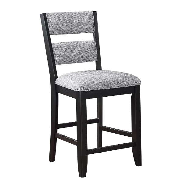 Modern Black Set of 2 Solid Wood Ladder Back Chairs with Gray Upholstered Seats For Dining Room