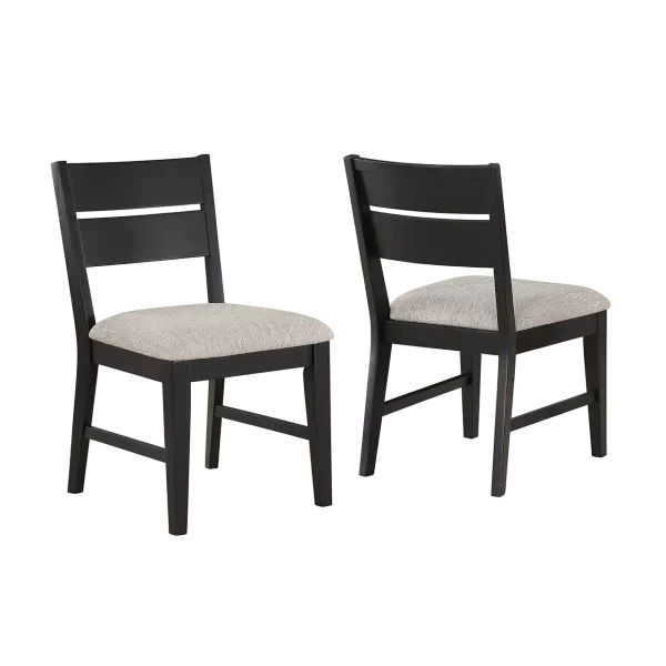 Modern Dark Gray Set of 2 Solid Wood Chairs with Ladder Back and Gray Fabric Upholstery For Dining Room