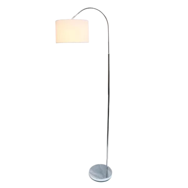 Brushed Nickel Arched Floor Lamp with White Shade
