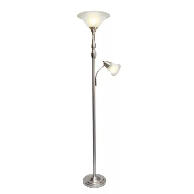 71 in. 2-Lights Brushed Nickel Floor Lamp with White Marble Glass Shade